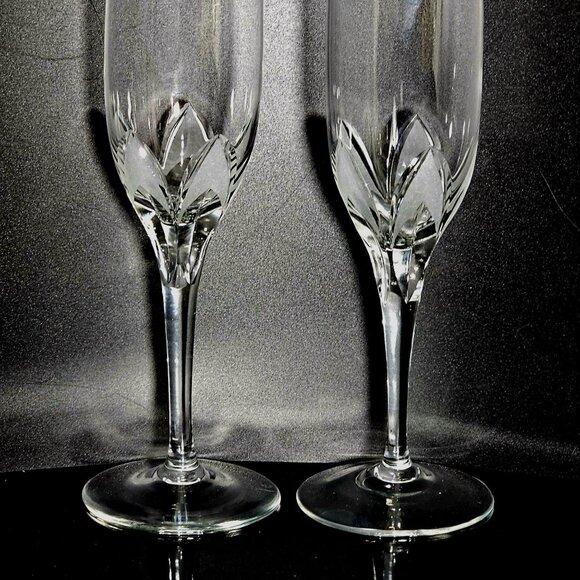 Eisch Frosted Petals Champagne Flutes 8.5" etched satin arches crystal toasting - Picture 3 of 7